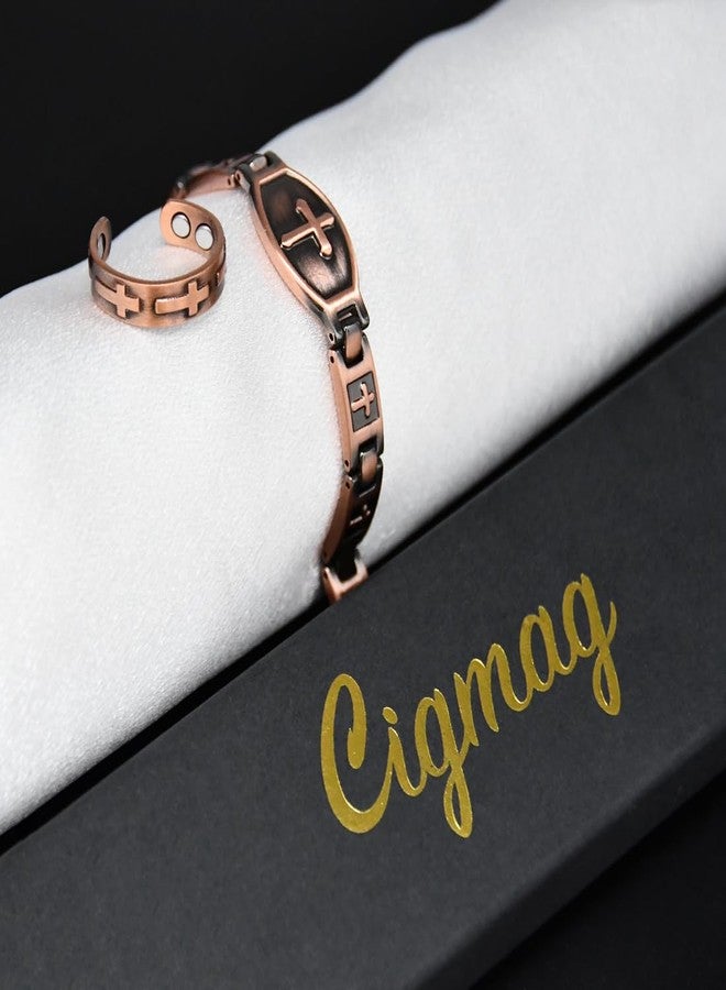 Cigmag Copper Bracelet for Women, Magnetic Bracelets for Women with Ultra Magnets, Pure Copper Adjustable with Sizing Tool (Cross) - Image 5